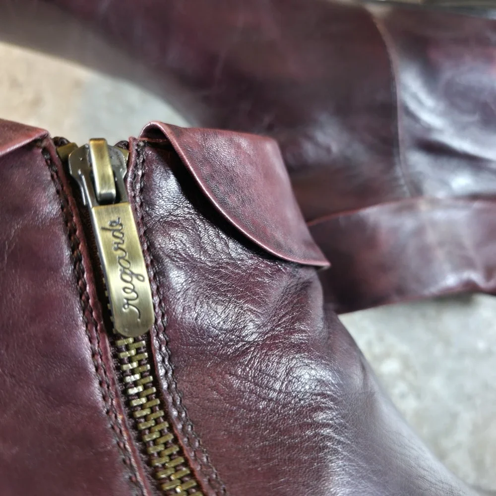 Regarde Le Ciel Womens Stefany Boot Red Burgundy Leather Bootie Low Size 38‎ / 8